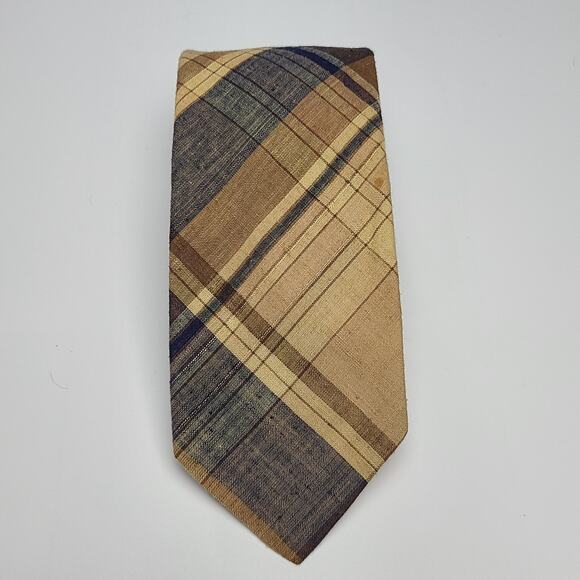 Robert Talbott Vintage Necktie Blue Brown Plaid Tartan Cotton 57" - Picture 1 of 6